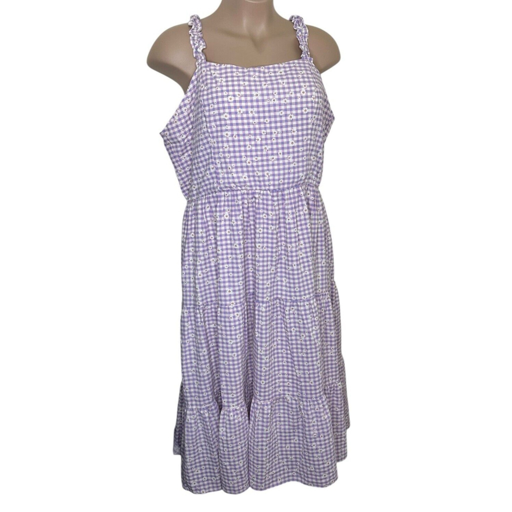 City Chic Dress Gingham‎ Daisy Size XL Maxi Victoria Lavender Smocked Summer